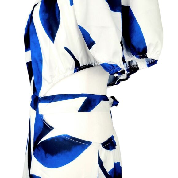 NWT  L Off-Shoulder Blue Floral Wrap Maxi Dress Women's High Waist Summer D… - Picture 4 of 12